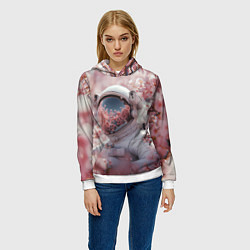 Толстовка-худи женская Космонавт в весенних листьях, цвет: 3D-белый — фото 2
