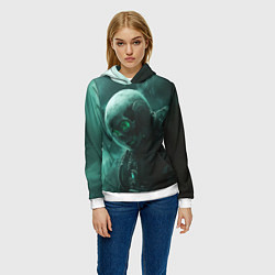 Толстовка-худи женская Космонавт скелет с зеленым светом, цвет: 3D-белый — фото 2