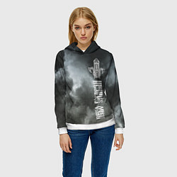 Толстовка-худи женская Славянский Перун - небо славян, цвет: 3D-белый — фото 2