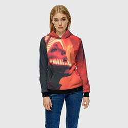 Толстовка-худи женская Скафандр Чужого на девушке, цвет: 3D-черный — фото 2