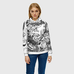 Толстовка-худи женская Татуировка дракона на белом, цвет: 3D-белый — фото 2