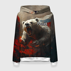 Толстовка-худи женская Русский медведь в прыжке, цвет: 3D-белый