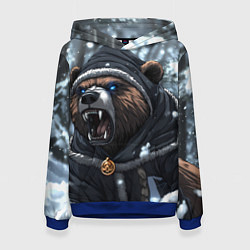 Толстовка-худи женская Зима - русский медведь, цвет: 3D-синий