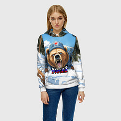 Толстовка-худи женская Медведь отжимается - я русский, цвет: 3D-белый — фото 2