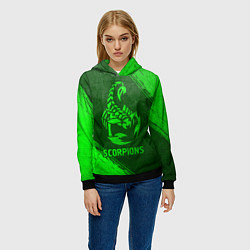 Толстовка-худи женская Scorpions - green gradient, цвет: 3D-черный — фото 2