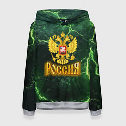 Толстовка-худи женская Россия огненный текст на зеленом, цвет: 3D-меланж