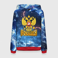 Толстовка-худи женская Герб России и ледяной фон, цвет: 3D-красный