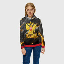 Толстовка-худи женская Россия черно-желтый фон, цвет: 3D-красный — фото 2