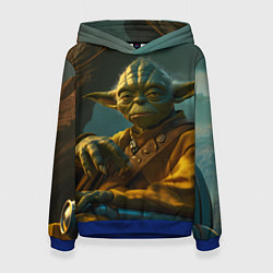 Толстовка-худи женская Мудрец Йода, цвет: 3D-синий