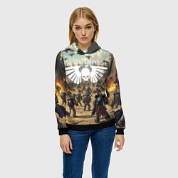 Толстовка-худи женская Warhammer 40k поле боя, цвет: 3D-черный — фото 2