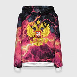 Толстовка-худи женская Герб России текстура с молниями, цвет: 3D-белый