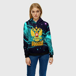 Толстовка-худи женская Россия - березовая абстракция, цвет: 3D-черный — фото 2