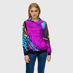 Толстовка-худи женская Чешуя и розовое перо, цвет: 3D-черный — фото 2