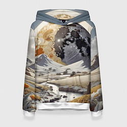 Толстовка-худи женская Река и планеты, цвет: 3D-белый