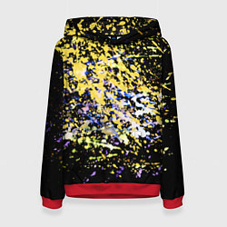 Толстовка-худи женская Желто синяя краска на черном, цвет: 3D-красный