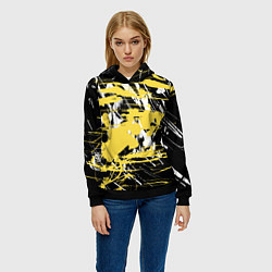 Толстовка-худи женская Желтая краска на черном, цвет: 3D-черный — фото 2