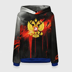 Толстовка-худи женская Герб России - красная краска на черном, цвет: 3D-синий
