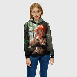 Толстовка-худи женская Рыжая девушка у окна, цвет: 3D-черный — фото 2