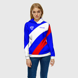 Толстовка-худи женская Россия с гербом и цветами флага, цвет: 3D-белый — фото 2