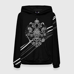Толстовка-худи женская Имперский герб чёрный с полосами, цвет: 3D-черный