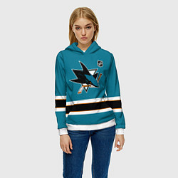 Толстовка-худи женская Сан Хосе Шаркс хоккей, цвет: 3D-белый — фото 2