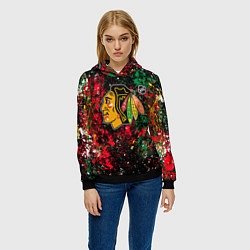 Толстовка-худи женская Chicago Blackhawks NHL black, цвет: 3D-черный — фото 2