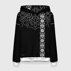 Толстовка-худи женская Славянские символы традиции народа, цвет: 3D-белый