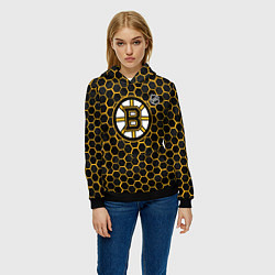 Толстовка-худи женская Бостон Брюинз - черные соты, цвет: 3D-черный — фото 2