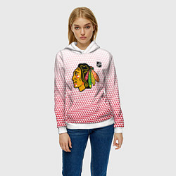 Толстовка-худи женская Чикаго Блэкхокс - красные треугольники с градиенто, цвет: 3D-белый — фото 2