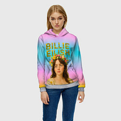 Толстовка-худи женская Билли Айлиш с цветочным венком на голове, цвет: 3D-меланж — фото 2