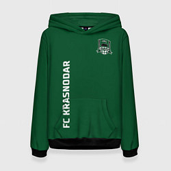 Толстовка-худи женская ФК Краснодар - сплошной зеленый цвет, цвет: 3D-черный