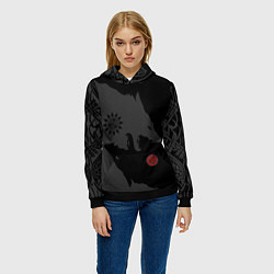 Толстовка-худи женская Волки викингов с обережными символами - тату, цвет: 3D-черный — фото 2