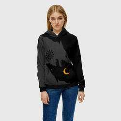 Толстовка-худи женская Мистические волки ночи и дня - тату, цвет: 3D-черный — фото 2