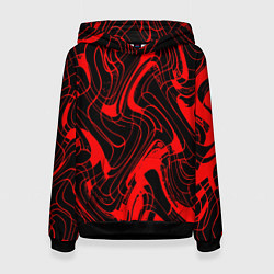 Толстовка-худи женская Чёрный с красным искажённая абстракция, цвет: 3D-черный
