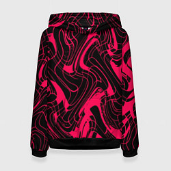 Толстовка-худи женская Чёрно-розовый абстрактные линии, цвет: 3D-черный