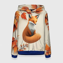 Толстовка-худи женская Лис под осенними листьями, цвет: 3D-синий
