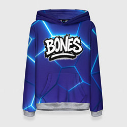 Толстовка-худи женская Bones белое лого на синих плитах, цвет: 3D-меланж