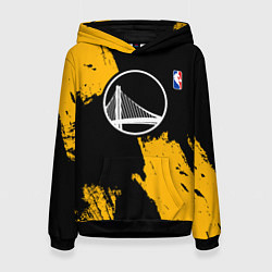 Толстовка-худи женская Голден Стэйт Уорриорз - брызги желтой краски, цвет: 3D-черный