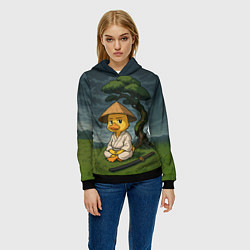 Толстовка-худи женская Утенок самурай - медитация, цвет: 3D-черный — фото 2