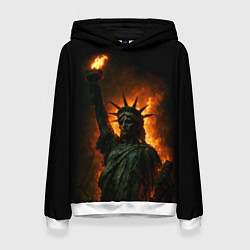 Толстовка-худи женская Статуя свободы в огне, цвет: 3D-белый