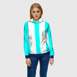 Толстовка-худи женская Color light blue white lines, цвет: 3D-синий — фото 2