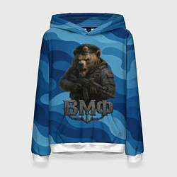 Толстовка-худи женская ВМФ медведь, цвет: 3D-белый