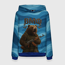 Толстовка-худи женская ВМФ Медведь с АК-47, цвет: 3D-синий