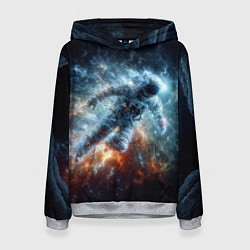 Толстовка-худи женская Космонавт парит в космосе среди звезд, цвет: 3D-меланж