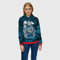 Толстовка-худи женская Медведь ВМФ в тельняшке, цвет: 3D-красный — фото 2