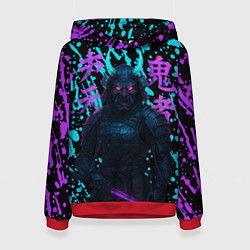 Толстовка-худи женская Неоновый киберсамурай, цвет: 3D-красный