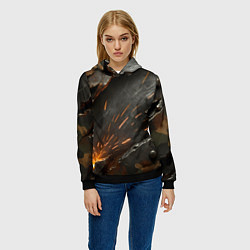 Толстовка-худи женская Искры метала под камуфляжем, цвет: 3D-черный — фото 2