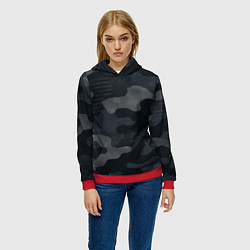Толстовка-худи женская Текстура - камуфляжная синяя ткань, цвет: 3D-красный — фото 2