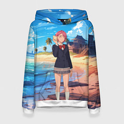 Толстовка-худи женская Дандадан Сиратори Айра с ракушкой в руках, цвет: 3D-белый