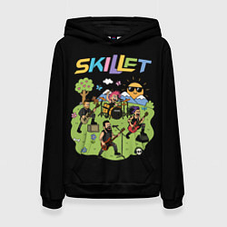 Толстовка-худи женская Скиллет мультяшный стиль, цвет: 3D-черный